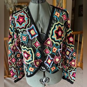 Norm Thompson M Open crochet sweater Cardigan GORGEOUS valentines day gift